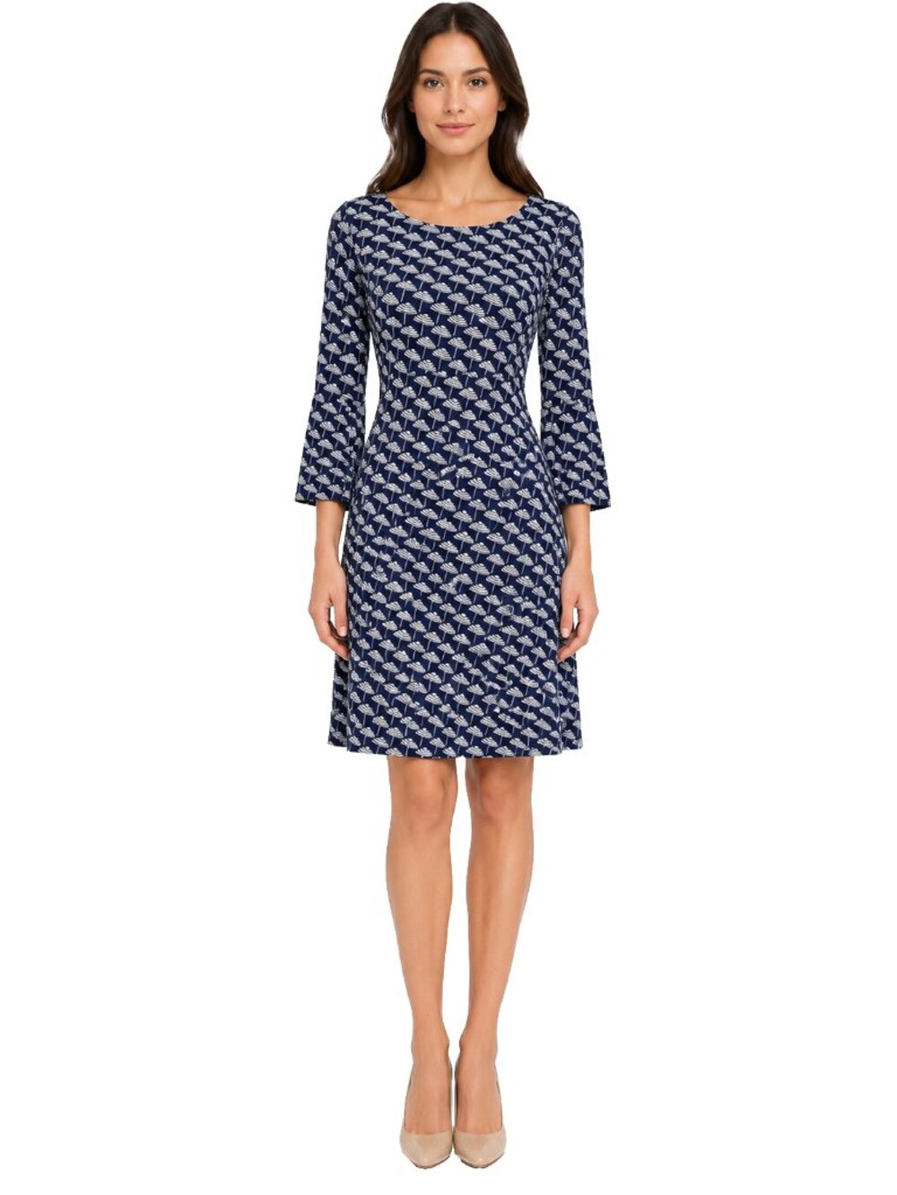 Boden Miriam Navy White Parasol Print Jersey Dress Bell Sleeve Size 4L EUC